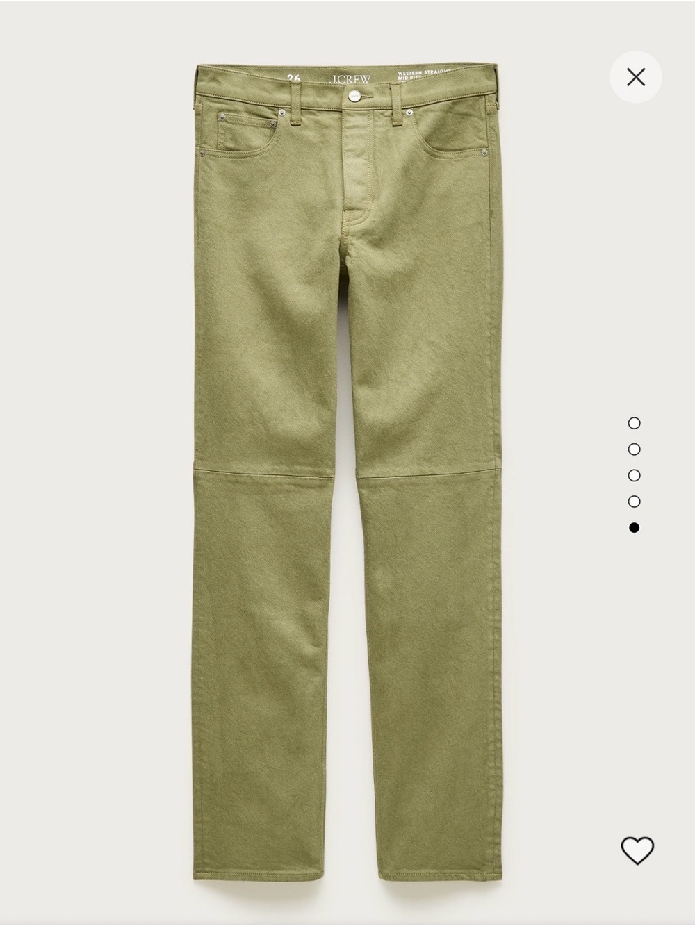J.Crew Garment Dyed Olive Green Western Straight-Leg Jeans